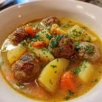 Klassisk svensk köttfärssoppa med potatis och morötter