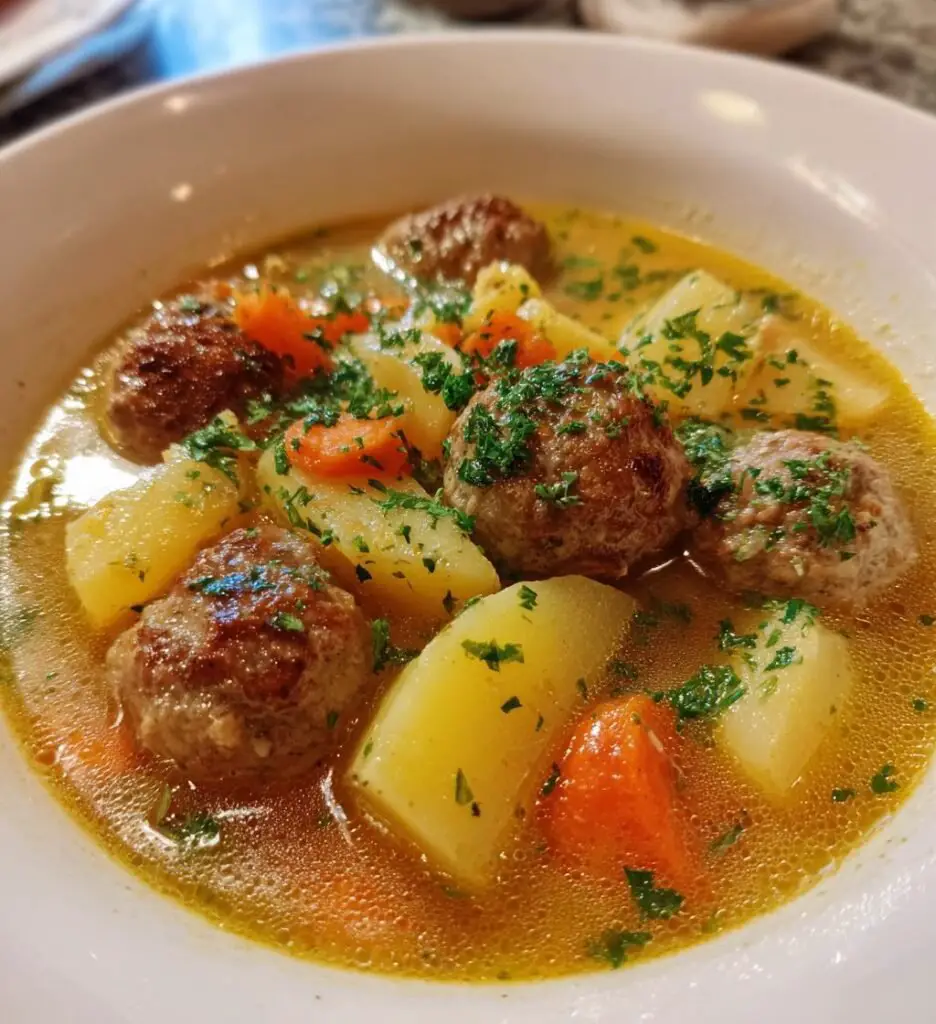 Klassisk svensk köttfärssoppa med potatis och morötter