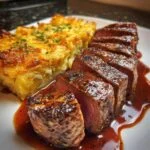 Smörmörad oxfilé med rödvinssås och potatisgratäng