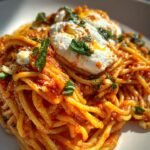 Snabb pasta och tomatsås med burrata