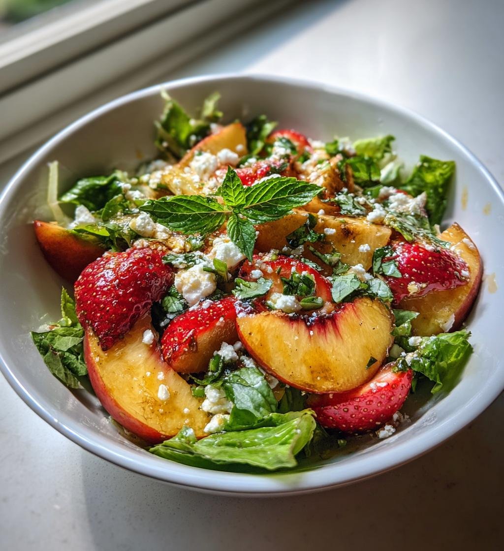 Sommarsallad med persika, jordgubbar och örter - detail 1