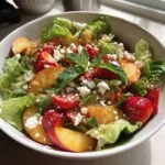 Sommarsallad med persika, jordgubbar och örter