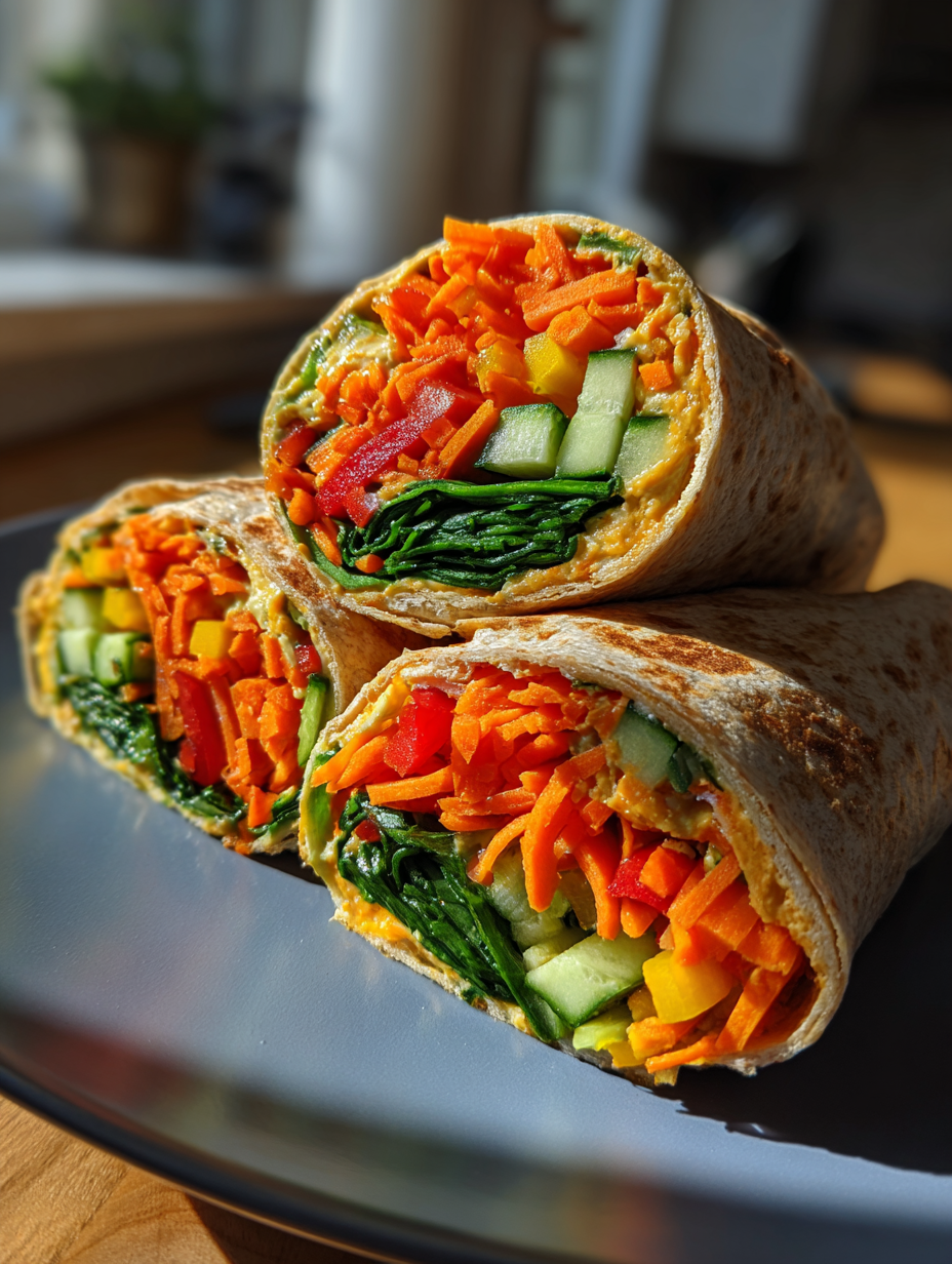 school lunch ideas for kids: delicious Rainbow Veggie Wraps with Hummus