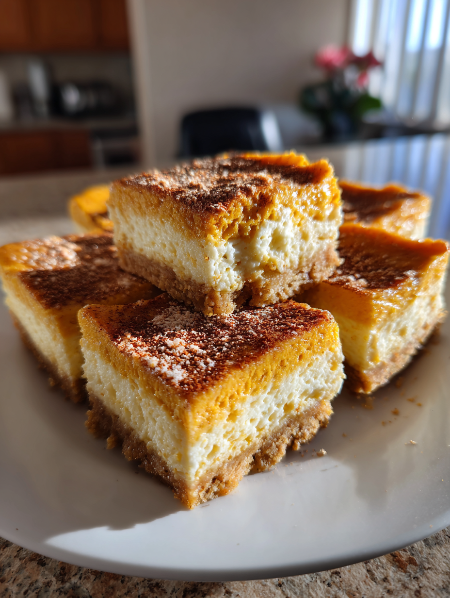 fall dessert ideas: Delicious Spiced Pumpkin Cheesecake Bars
