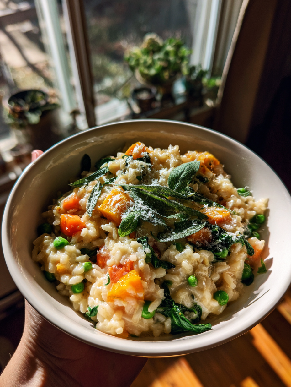 fall dinner ideas: Delicious Harvest Vegetable Risotto with Sage