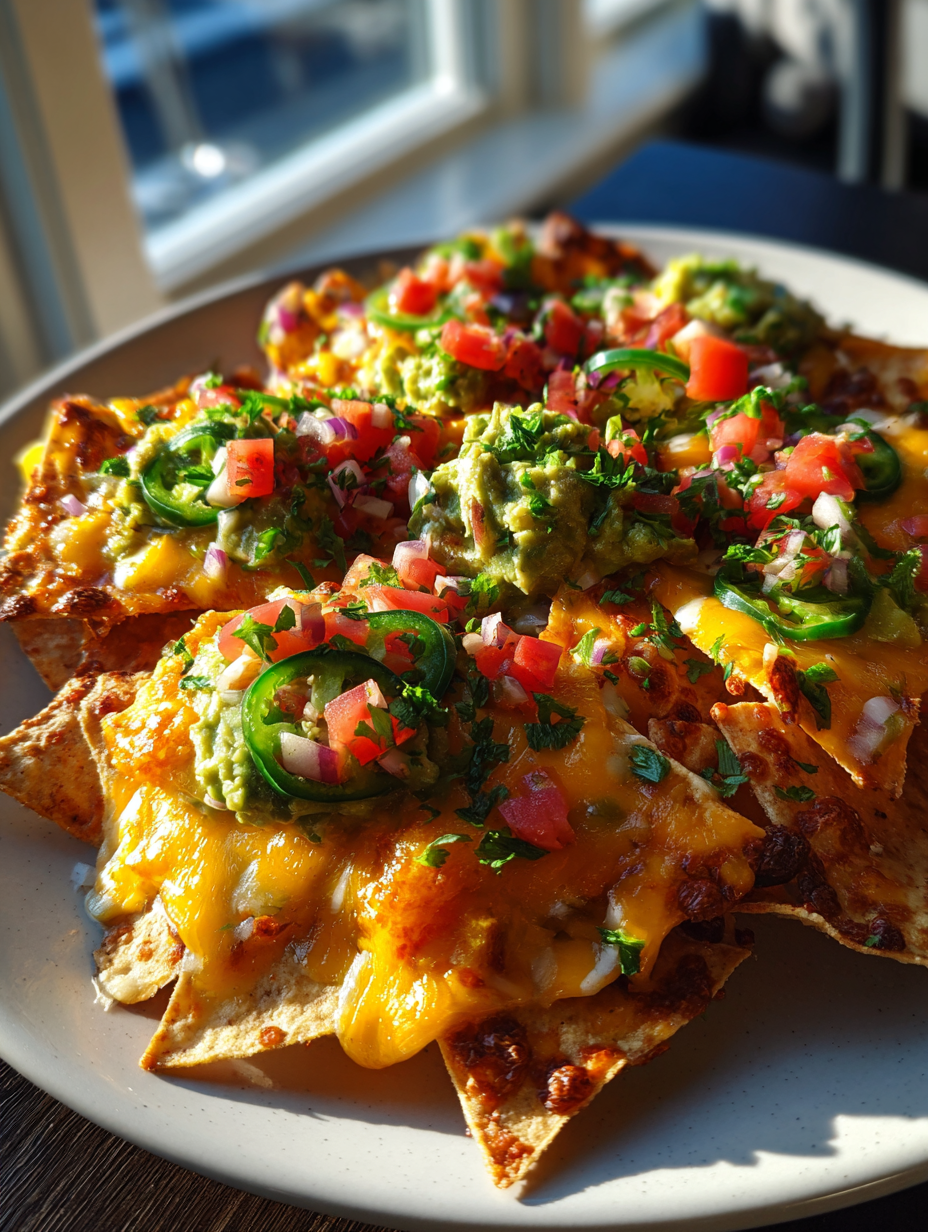 football party food: delicious nachos with spicy toppings