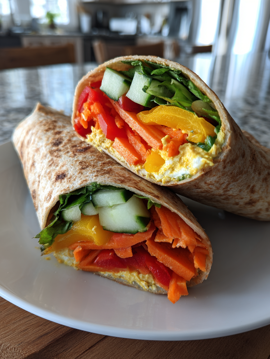 kids lunch ideas for school: colorful Rainbow Veggie Wraps with Hummus