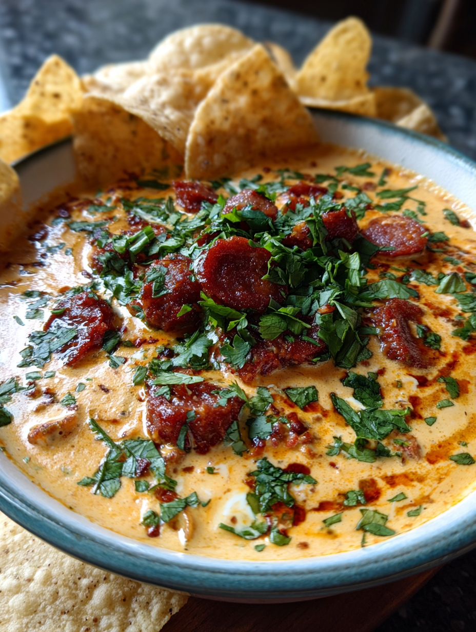 queso dip with chorizo: the ultimate cheesy party favorite