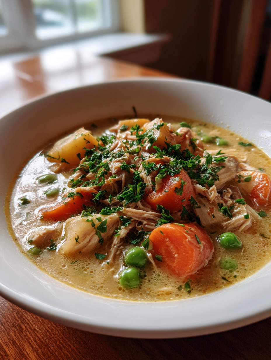 slow cooker chicken pot pie soup: Amazing comfort in a bowl