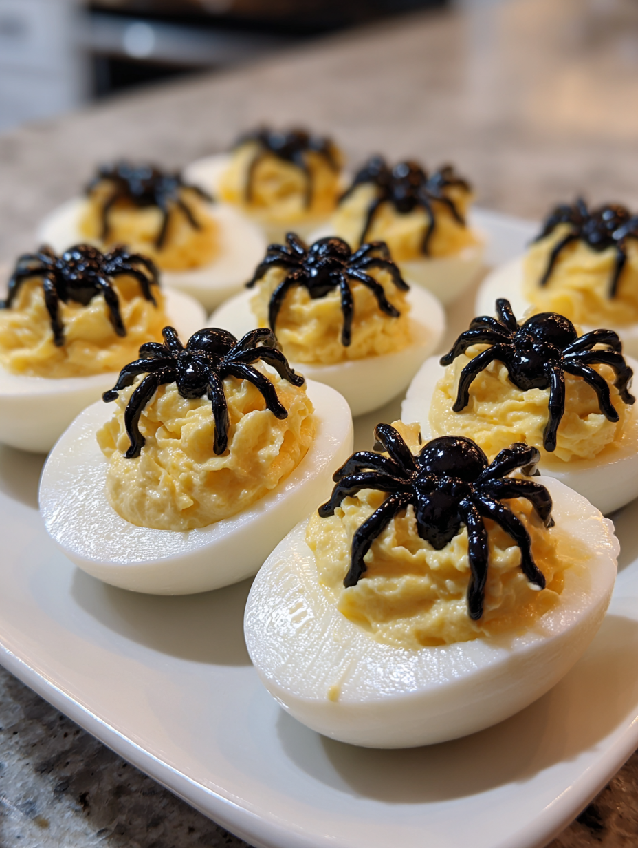 spooky spider deviled eggs: easy and delicious Halloween treat