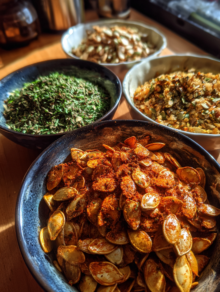 Roasted Pumpkin Seeds – 3 Flavor Variations: Delicious Savory Trio
